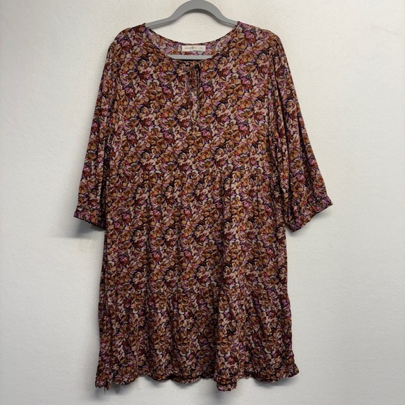 NATURAL LIFE Brown and Pink Ruffled Tiered Sundress - Picture 1 of 6